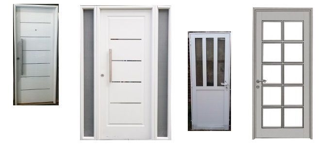 Puerta doble de vidrio con diseño moderno y manijones verticales